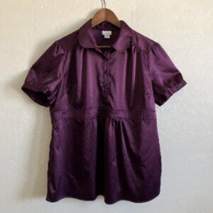 Motherhood Maternity Blouse Womens XL Purple Top Short Sleeve Festive Babydoll